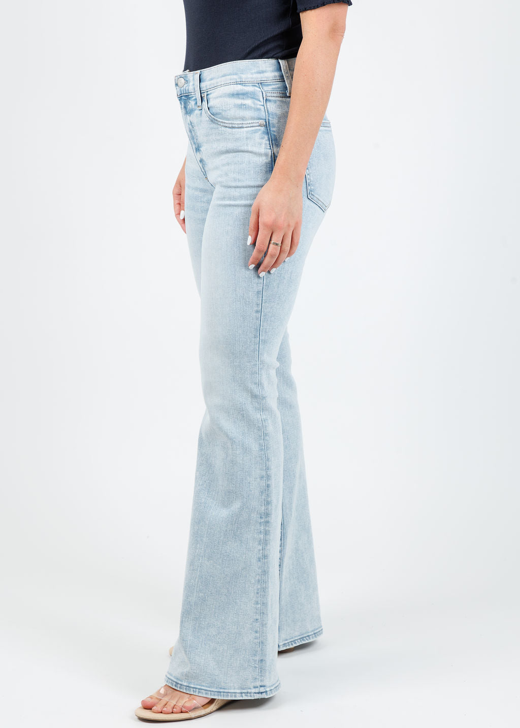 Pistola Pistola Kinsley Mid Rise Ultra Flare Jeans in Serenity available at Barbara Katz