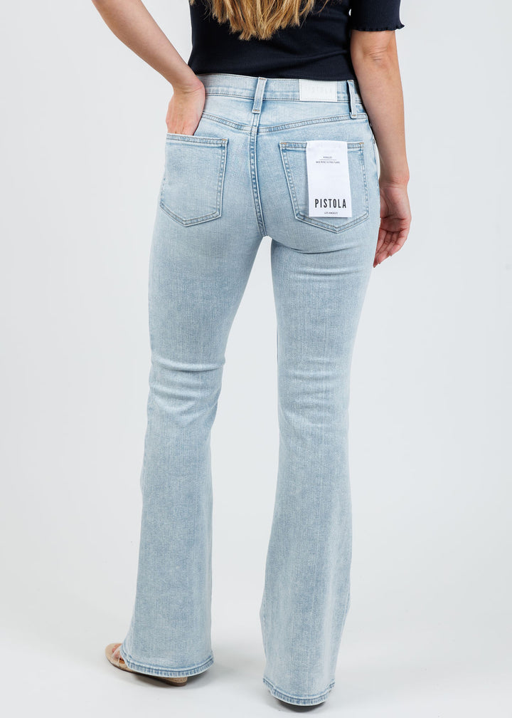 Pistola Pistola Kinsley Mid Rise Ultra Flare Jeans in Serenity available at Barbara Katz