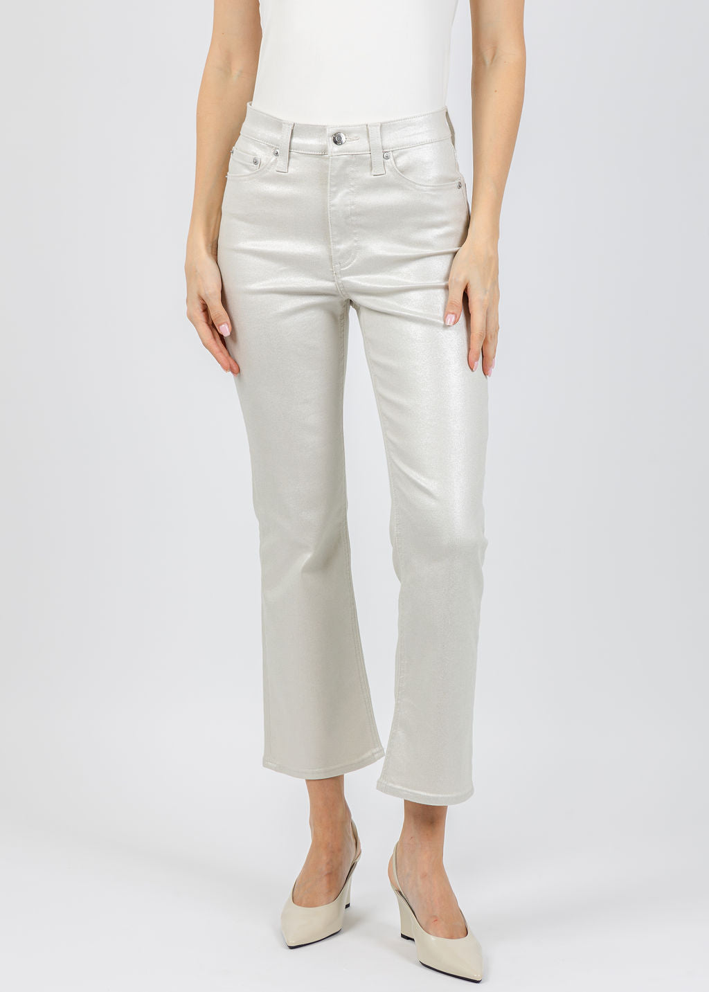 Pistola Lennon High Rise Crop Boot Pants in Ivory available at Barbara Katz