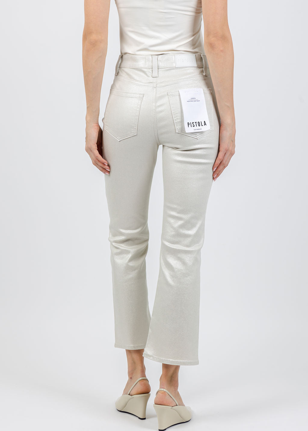 Pistola Lennon High Rise Crop Boot Pants in Ivory available at Barbara Katz