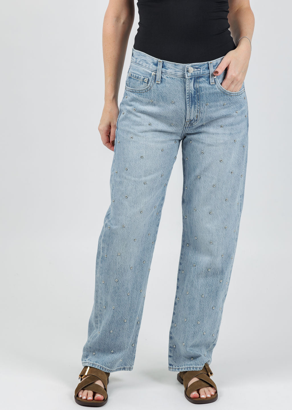 Pistola Lexi Mid Rise Bowed Straight Jeans in Aries available at Barbara Katz