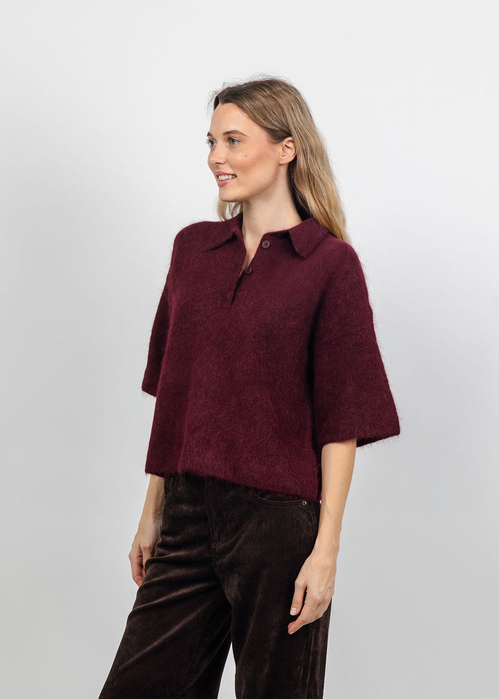 Pistola Nadya Alpaca Blend Boxy Polo Sweater in Cherry Wine available at Barbara Katz