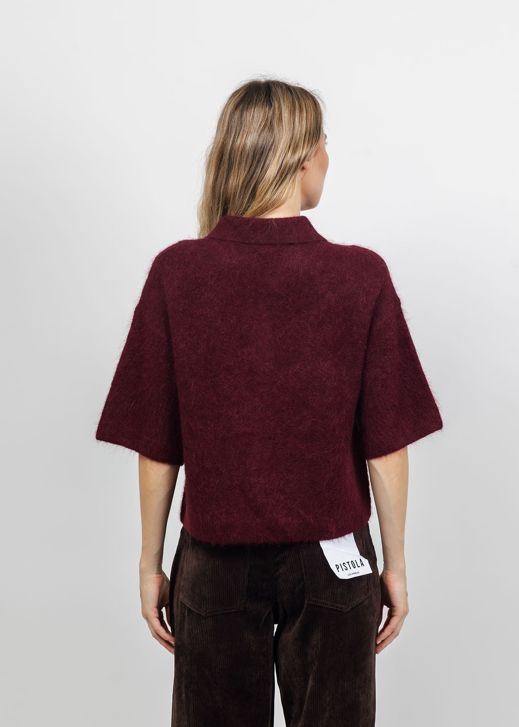 Pistola Nadya Alpaca Blend Boxy Polo Sweater in Cherry Wine available at Barbara Katz