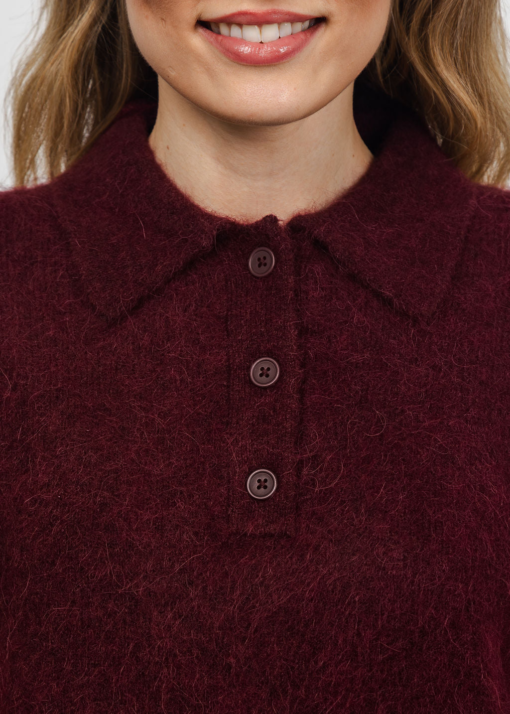 Pistola Nadya Alpaca Blend Boxy Polo Sweater in Cherry Wine available at Barbara Katz