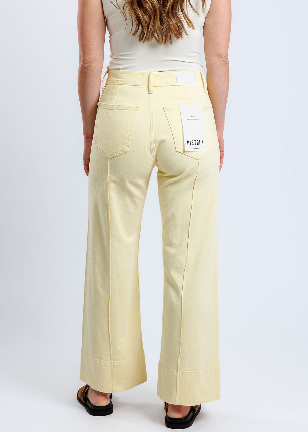 Pistola Penny Pintuck High-Rise Wide-Leg Ankle Jeans in Buttercup available at Barbara Katz