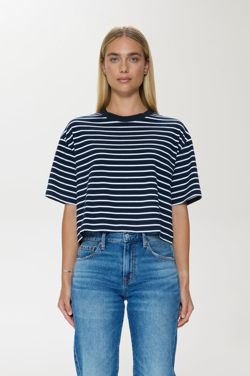 Pistola Mae Cropped Tee in Navy White Stripe available at Barbara Katz