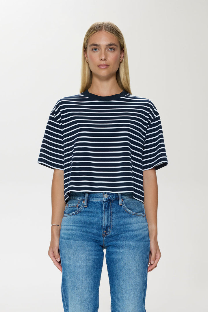 Pistola Mae Cropped Tee in Navy White Stripe available at Barbara Katz