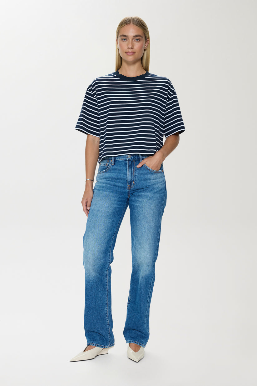 Pistola Mae Cropped Tee in Navy White Stripe available at Barbara Katz
