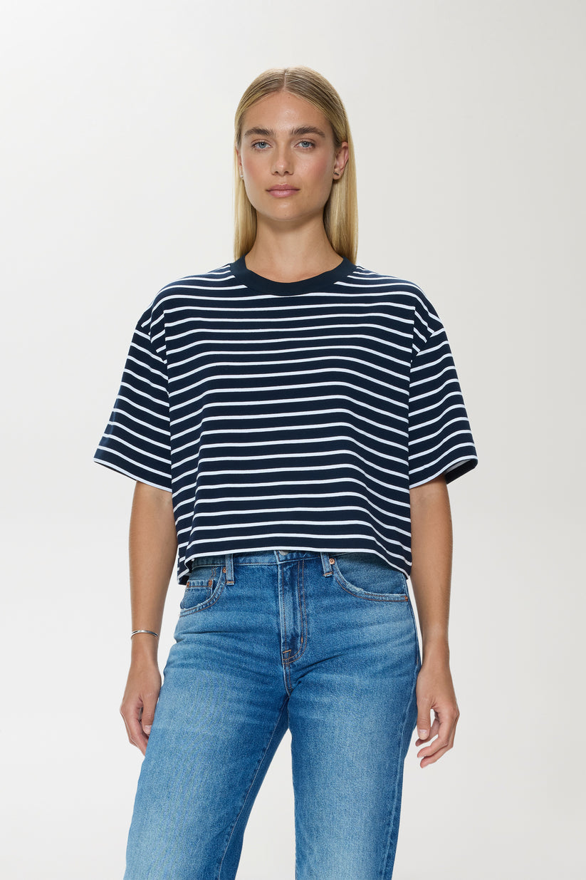 Pistola Mae Cropped Tee in Navy White Stripe available at Barbara Katz
