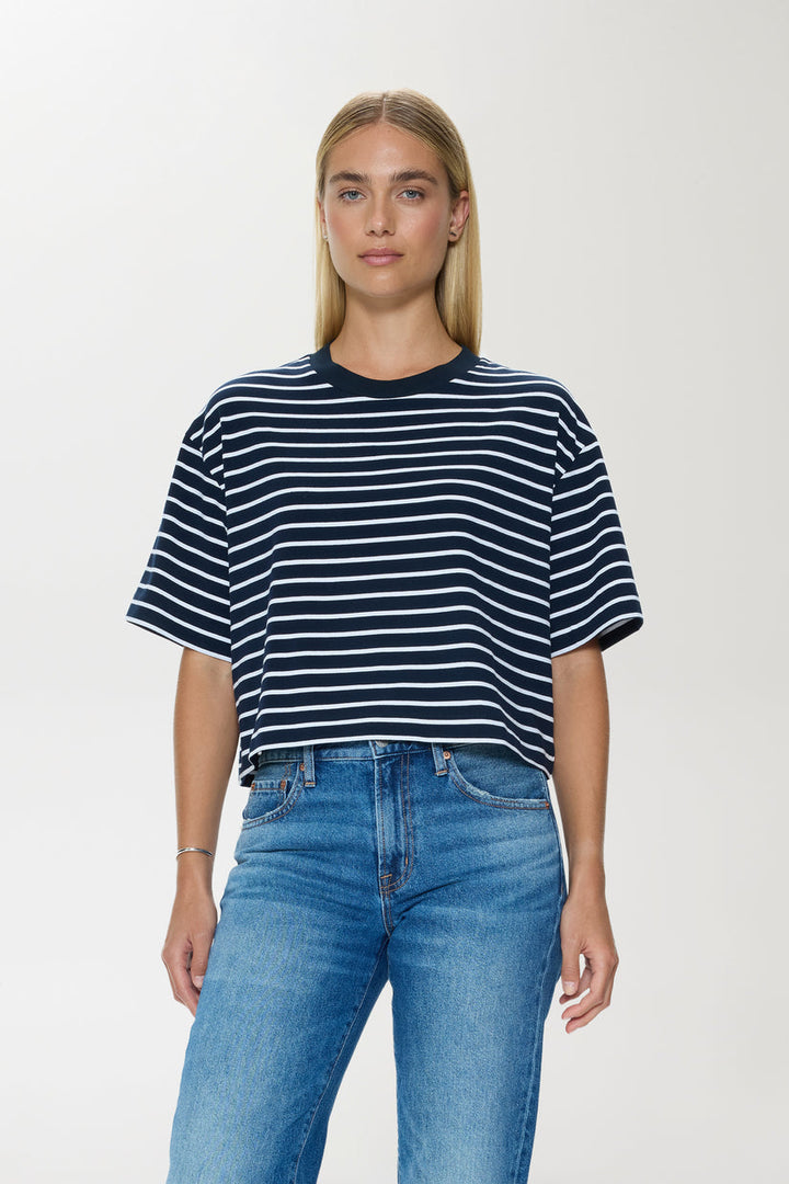 Pistola Mae Cropped Tee in Navy White Stripe available at Barbara Katz