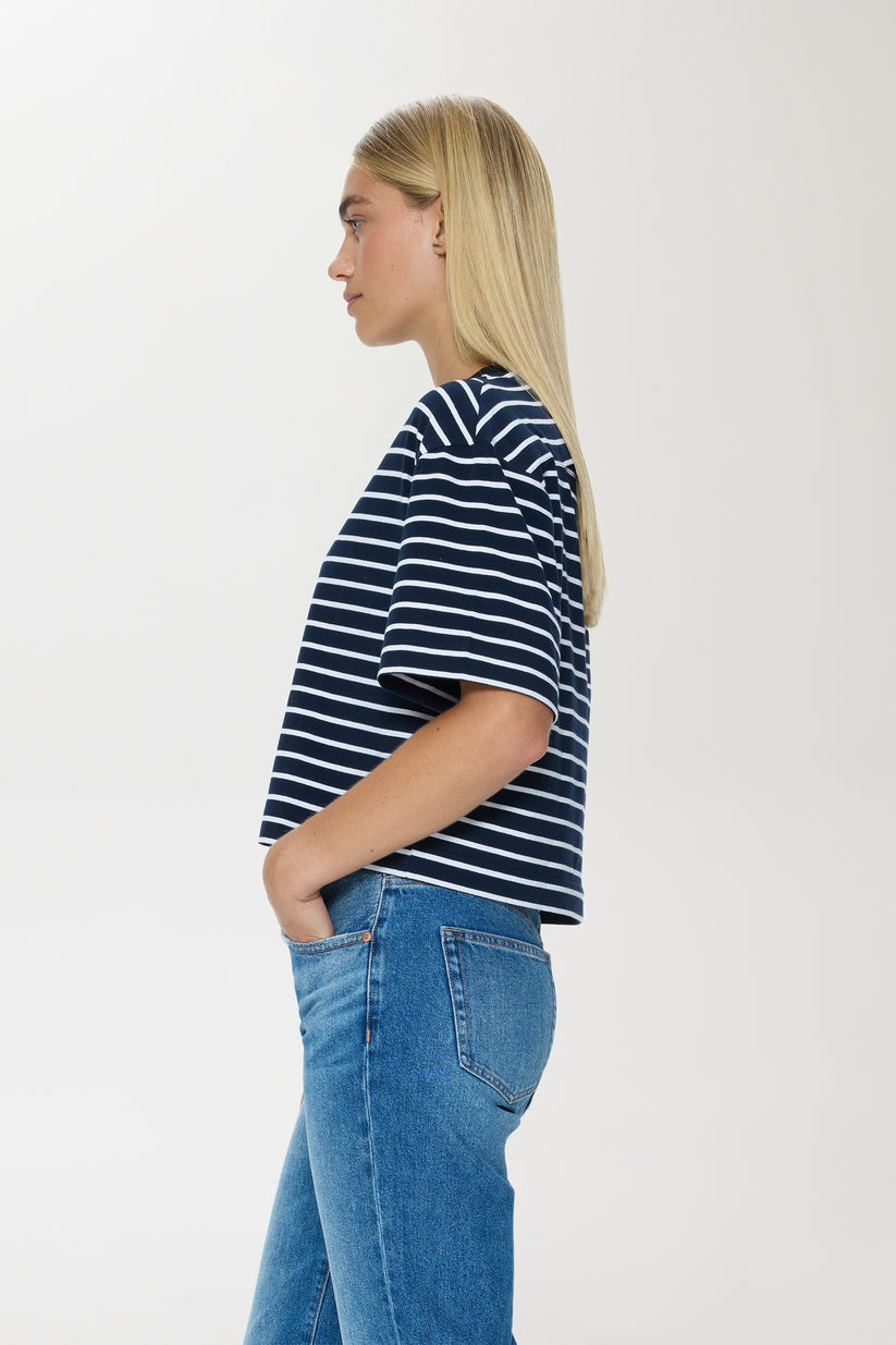 Pistola Mae Cropped Tee in Navy White Stripe available at Barbara Katz