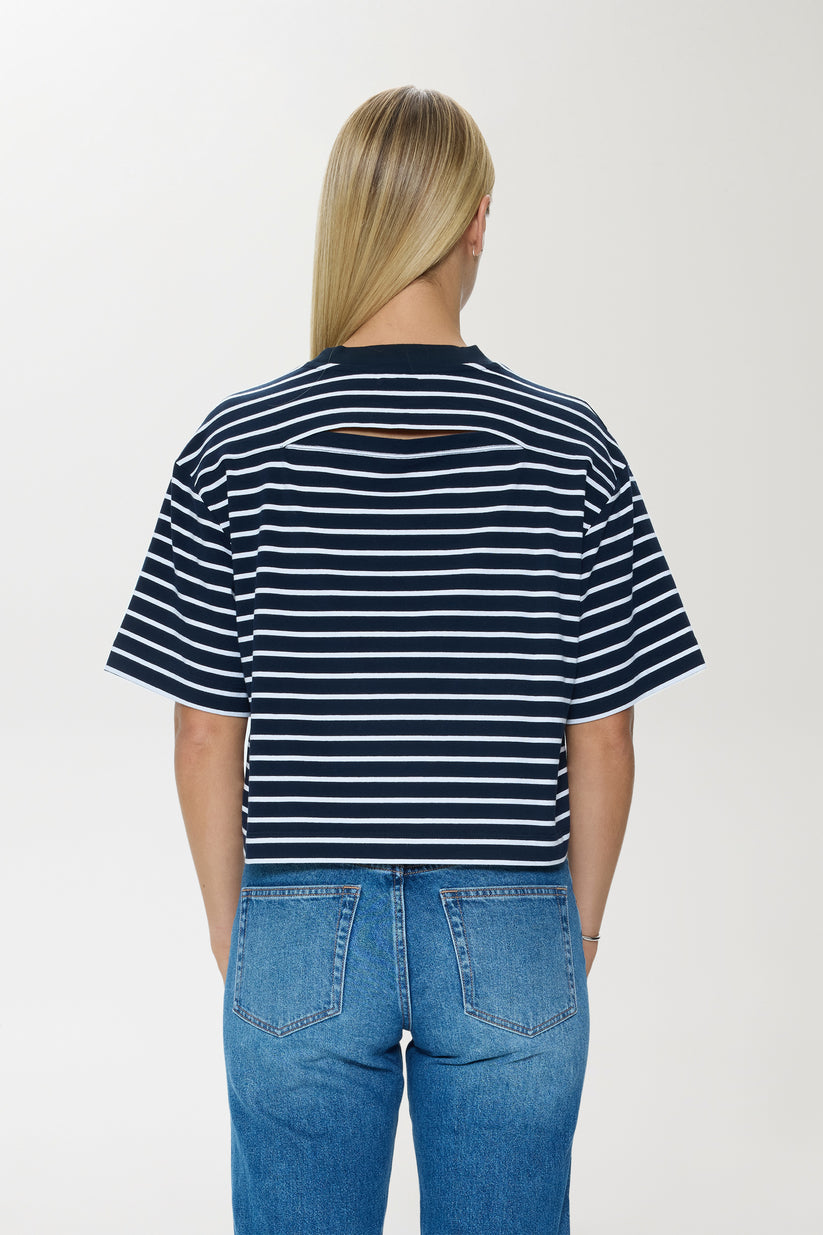Pistola Mae Cropped Tee in Navy White Stripe available at Barbara Katz