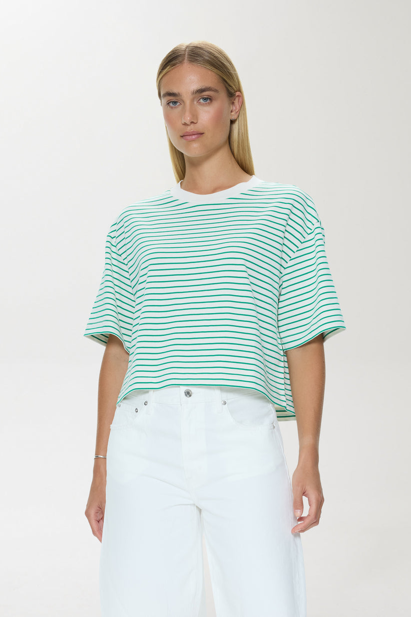 Pistola Mae Cropped Tee in Vert Stripe available at Barbara Katz