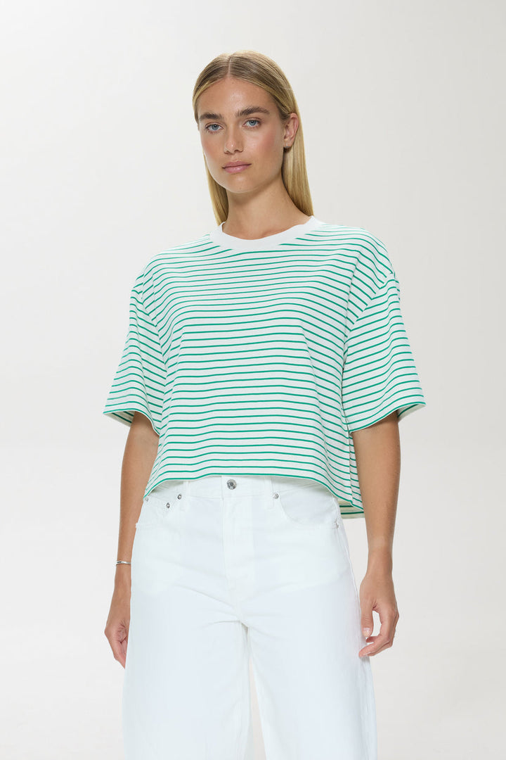 Pistola Mae Cropped Tee in Vert Stripe available at Barbara Katz