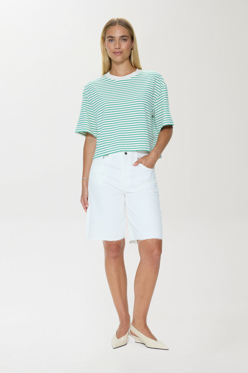 Pistola Mae Cropped Tee in Vert Stripe available at Barbara Katz