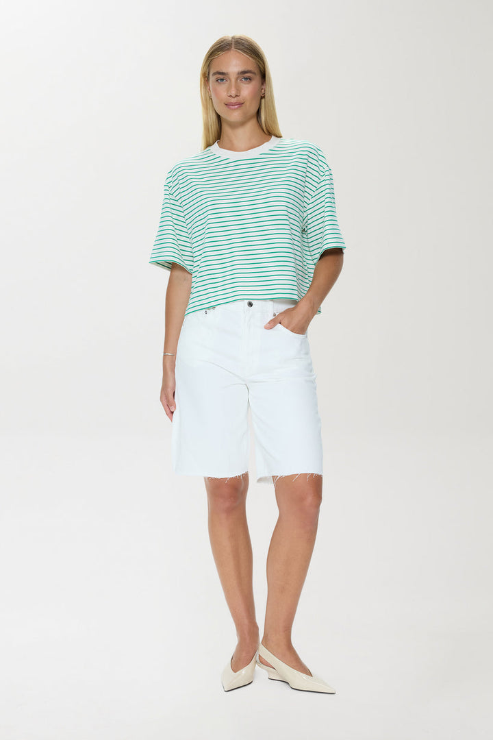 Pistola Mae Cropped Tee in Vert Stripe available at Barbara Katz