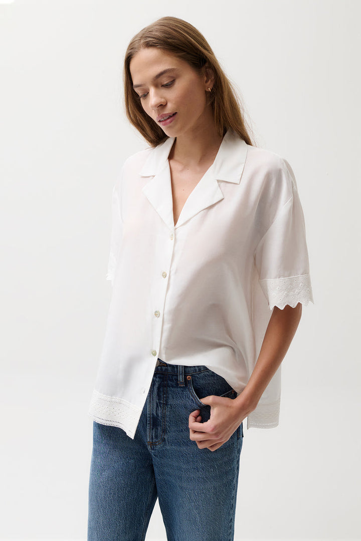 Pistola Maliah Silk Blend Camp Shirt in White available at Barbara Katz