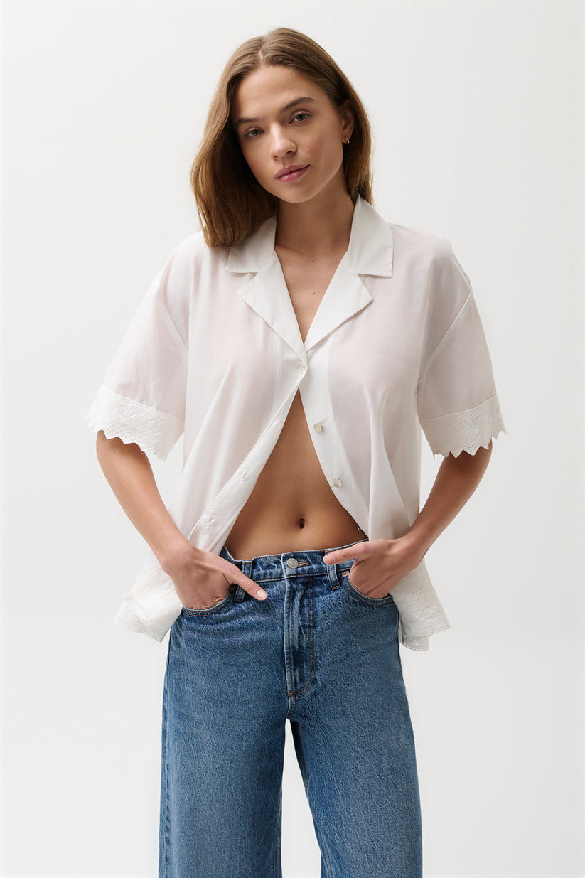 Pistola Maliah Silk Blend Camp Shirt in White available at Barbara Katz