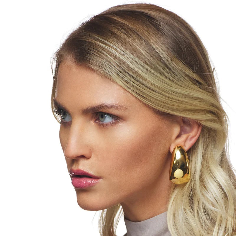 Polished Gold Long Tapered Hoop Clip Earring