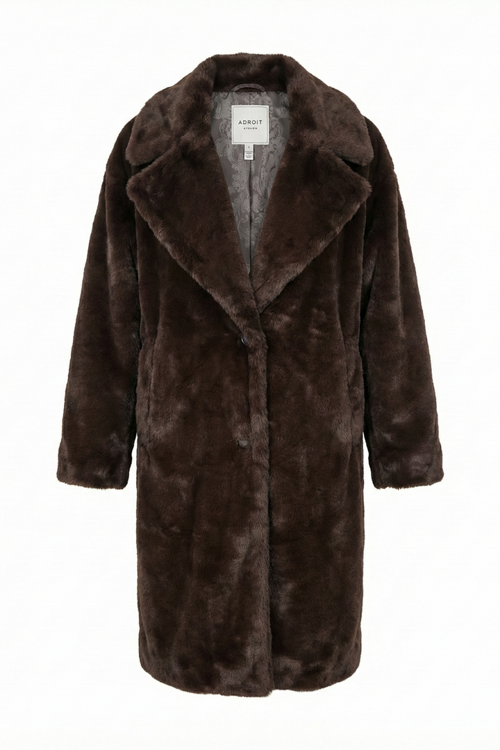Adroit Atelier Polly Long Faux Fur Coat in Dark Chocolate available at Barbara Katz