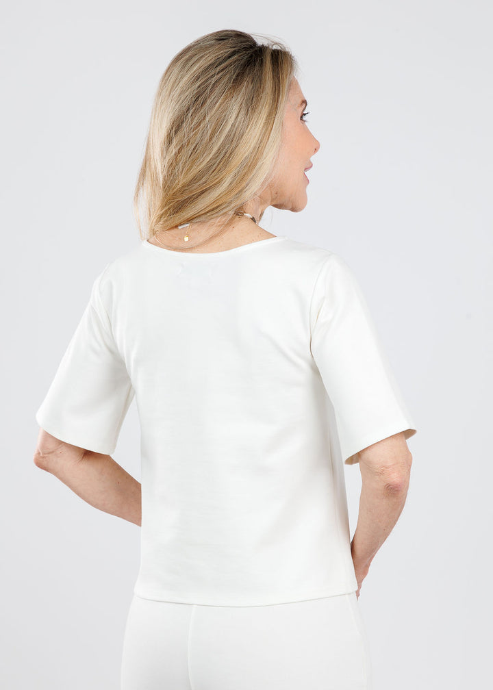 Ripley Rader Ponte Knit Short Sleeve Top Extended in Off White available at Barbara Katz