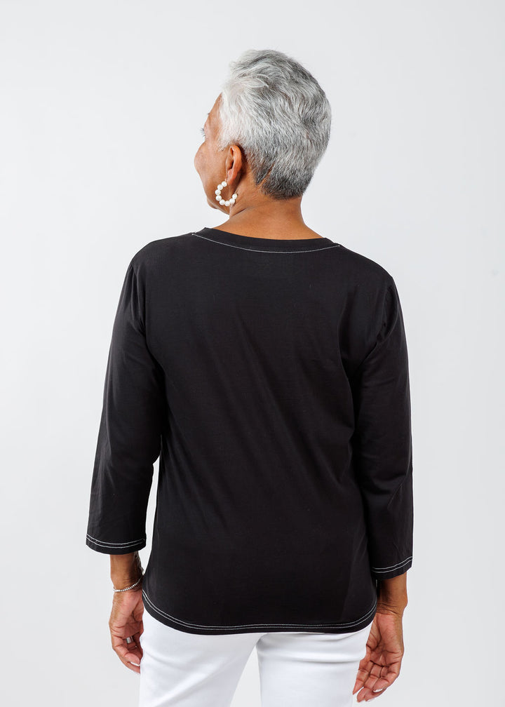 3/4 Sleeve Crew Tee - Black