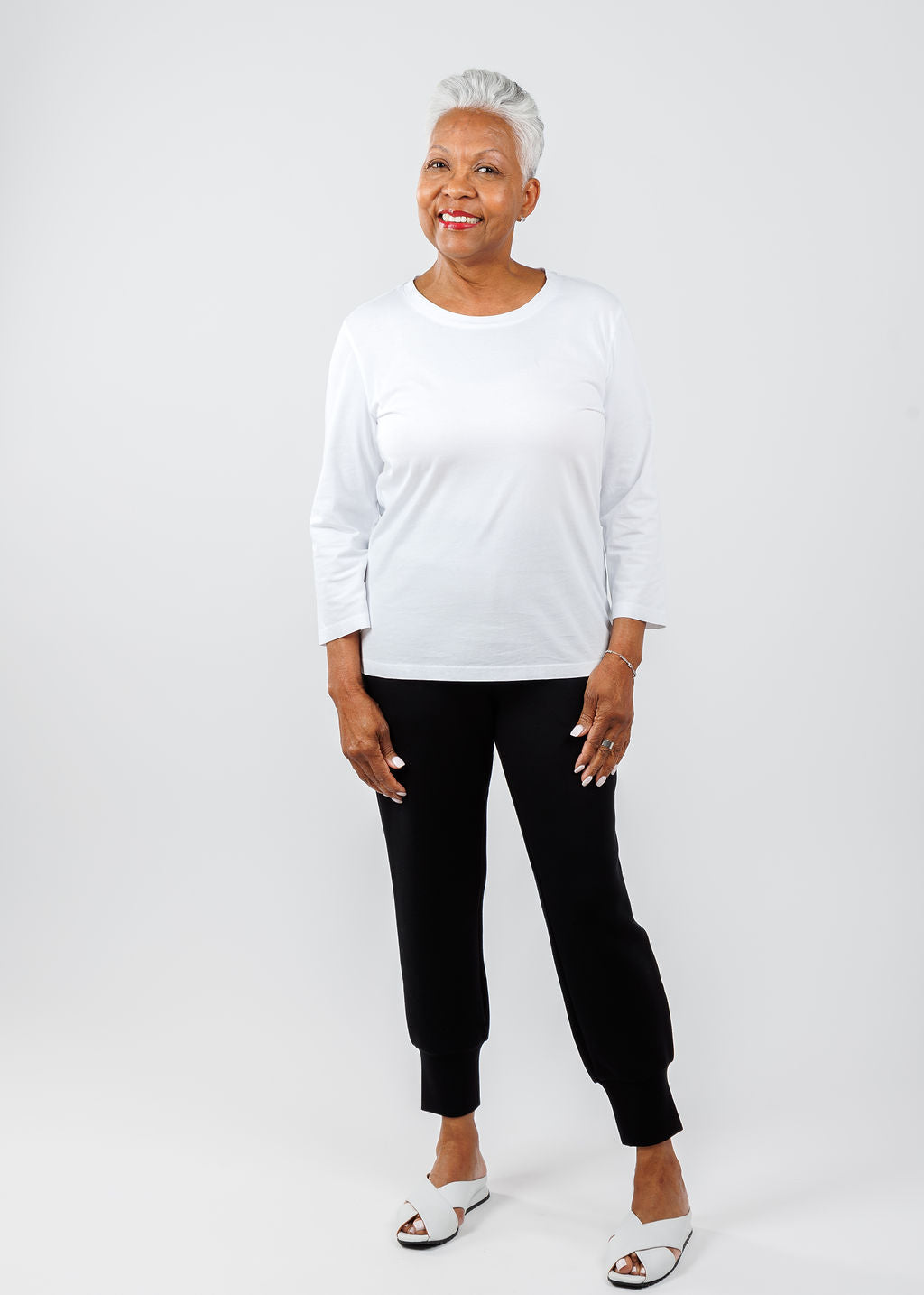3/4 Sleeve Crew Tee - White