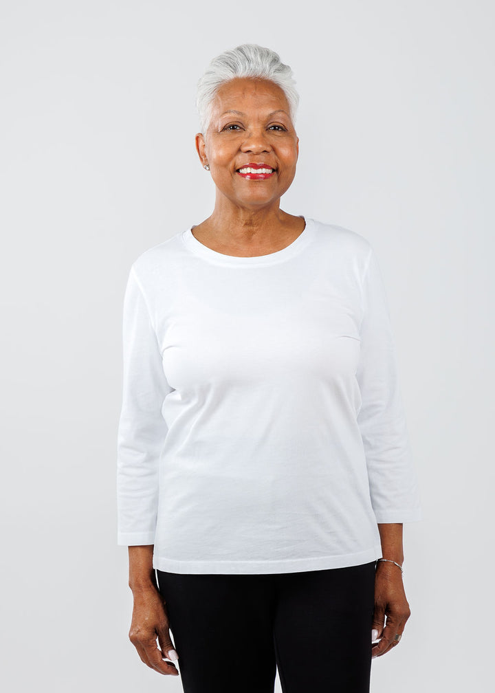 3/4 Sleeve Crew Tee - White
