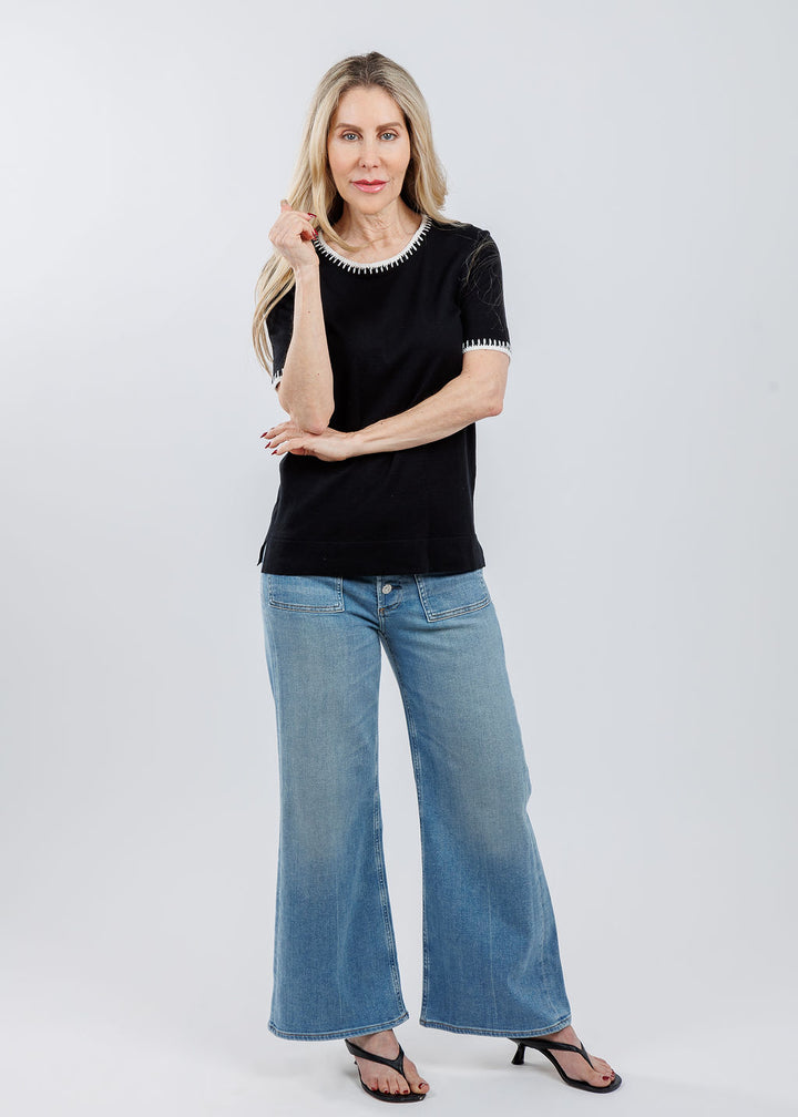 Pure Amici Ali Whipstitch Tee in Black/White paired with Citizens of Humanity Lyra Patch Pocket Jeans in Splendor available at Barbara Katz