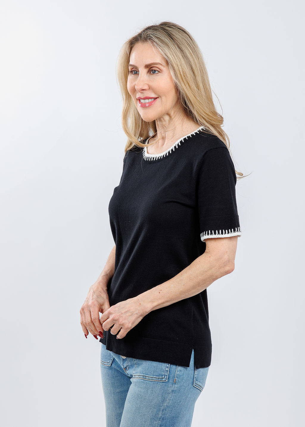 Pure Amici Ali Whipstitch Tee in Black/White available at Barbara Katz