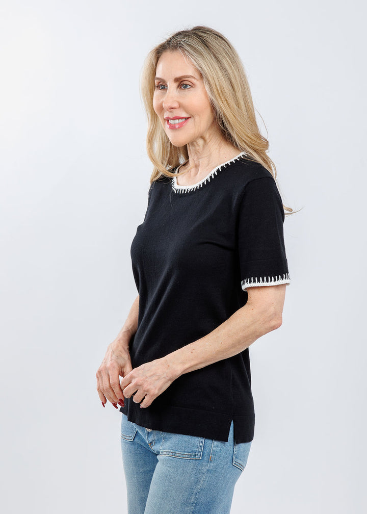 Pure Amici Ali Whipstitch Tee in Black/White available at Barbara Katz