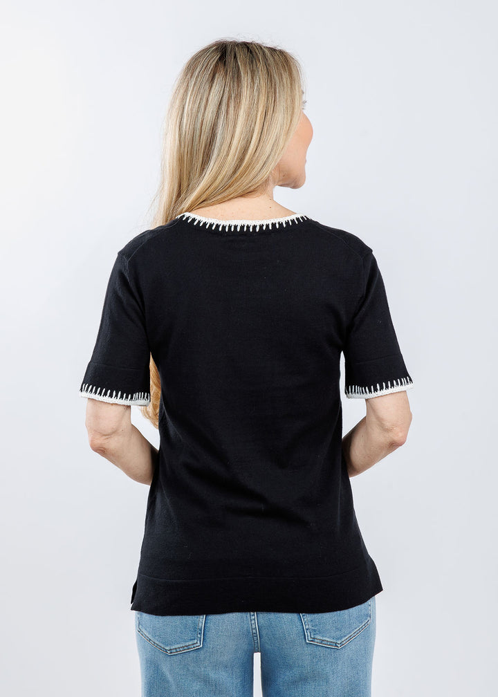 Pure Amici Ali Whipstitch Tee in Black/White available at Barbara Katz