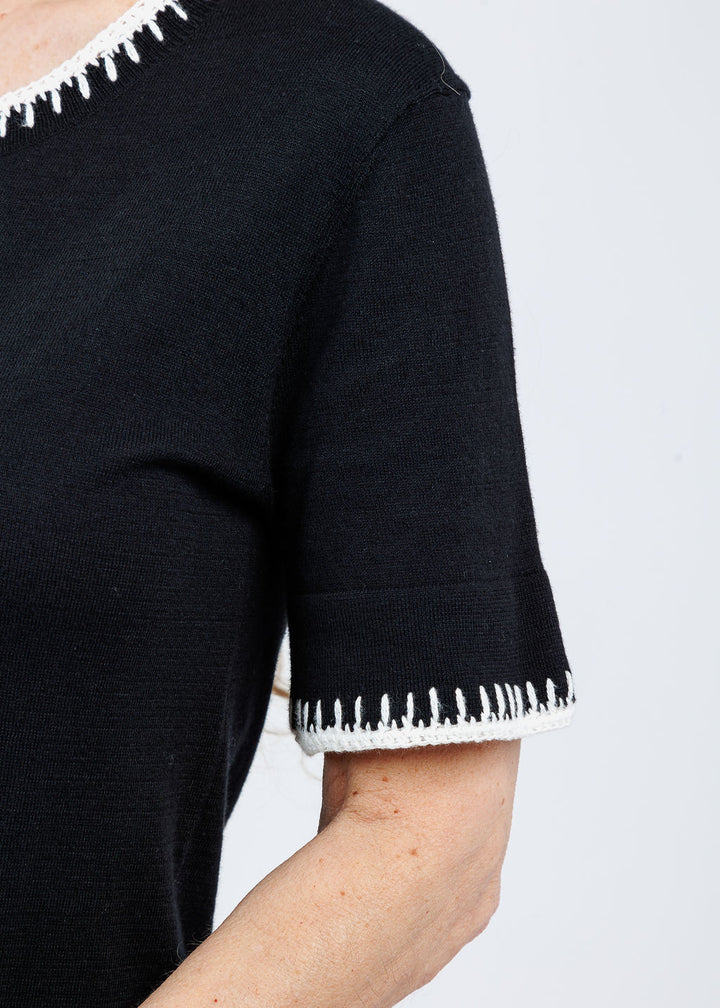 Pure Amici Ali Whipstitch Tee in Black/White available at Barbara Katz