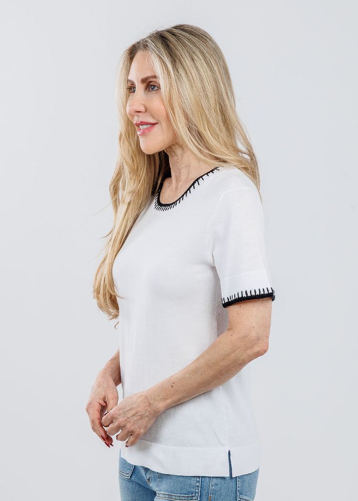 Pure Amici Ali Whipstitch Tee in White/Black available at Barbara Katz