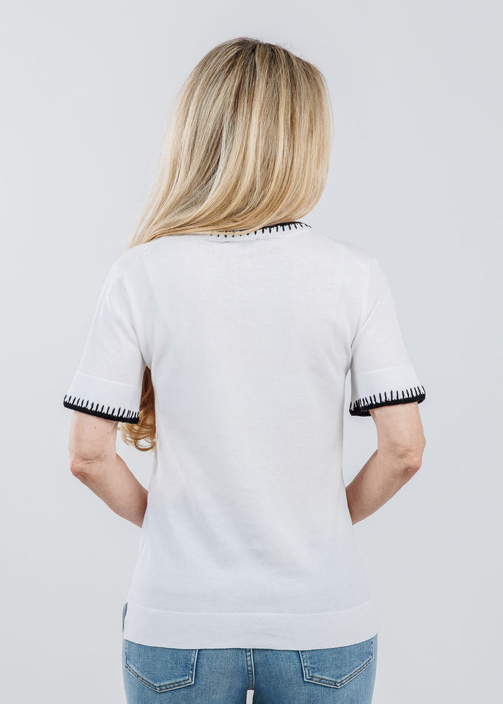 Pure Amici Ali Whipstitch Tee in White/Black available at Barbara Katz
