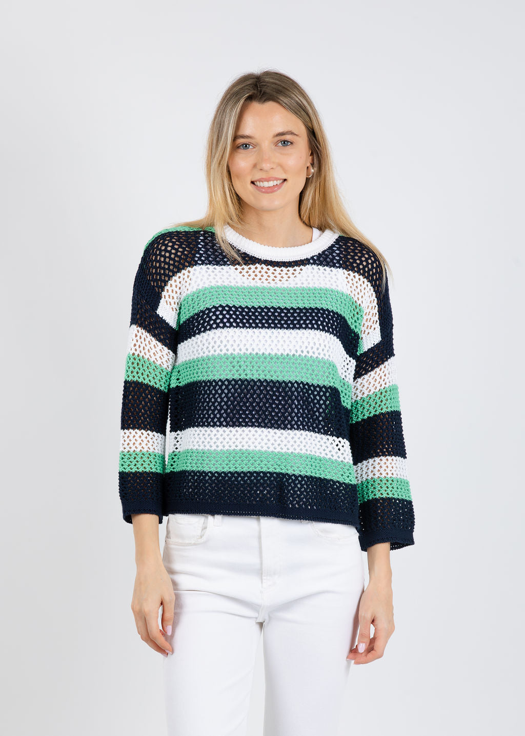 Pure Amici Ally Mesh Sweater in Mint/Blue/White available at Barbara Katz