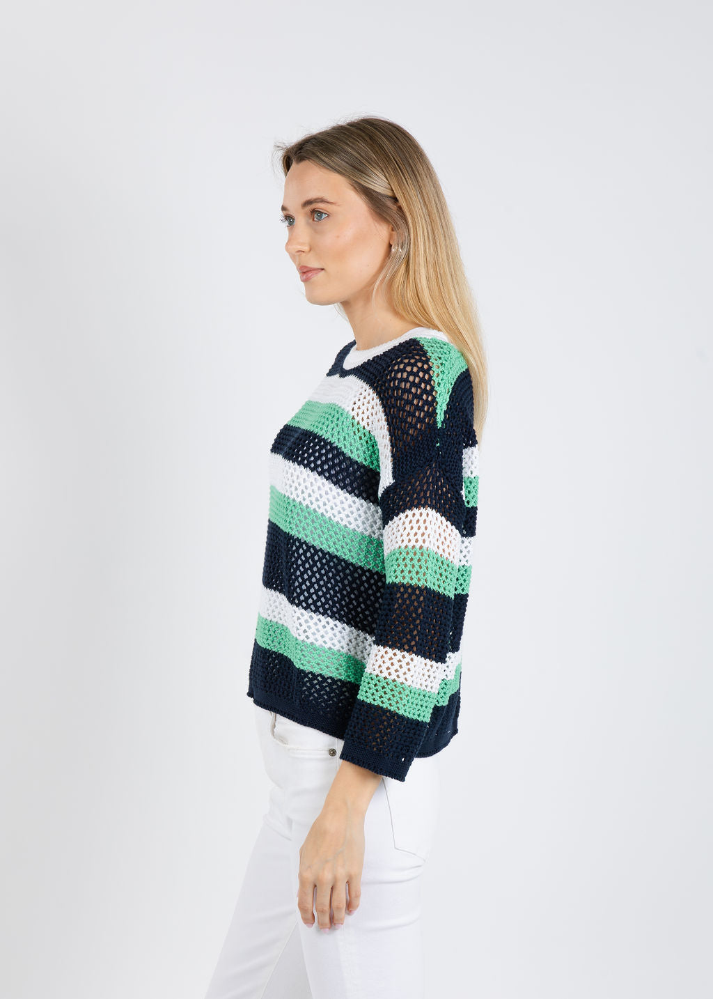 Pure Amici Ally Mesh Sweater in Mint/Blue/White available at Barbara Katz