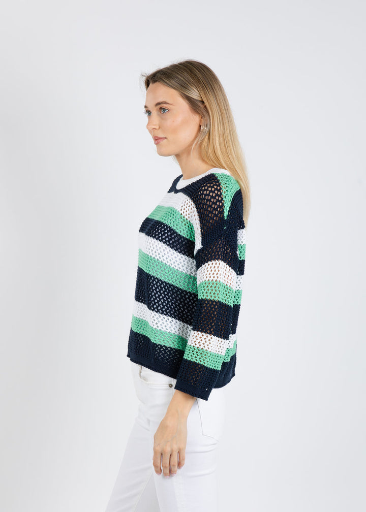 Pure Amici Ally Mesh Sweater in Mint/Blue/White available at Barbara Katz