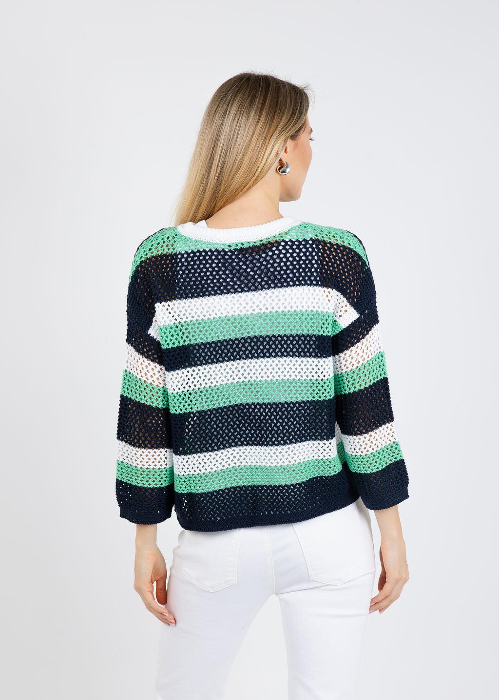Pure Amici Ally Mesh Sweater in Mint/Blue/White available at Barbara Katz