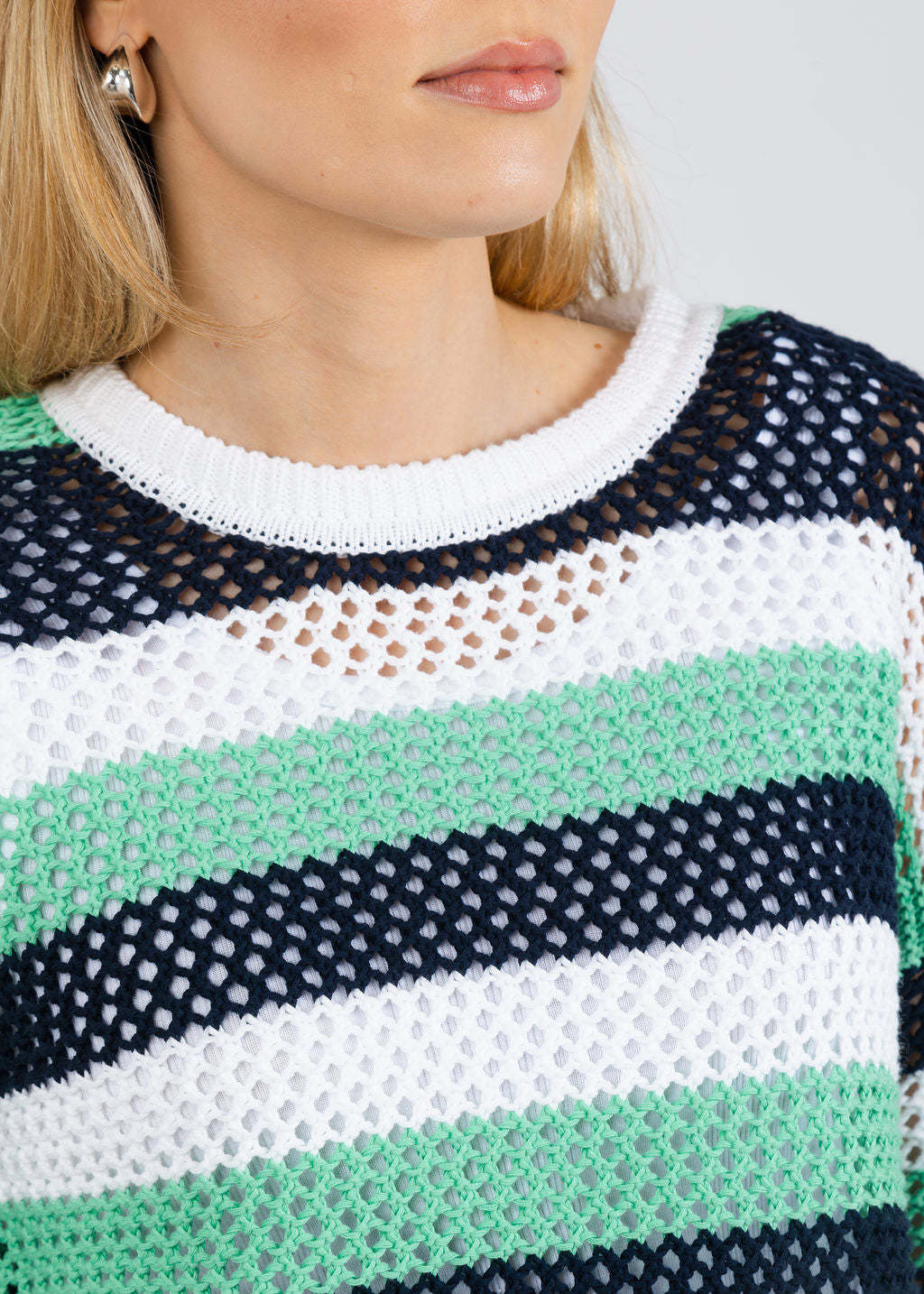 Pure Amici Ally Mesh Sweater in Mint/Blue/White available at Barbara Katz