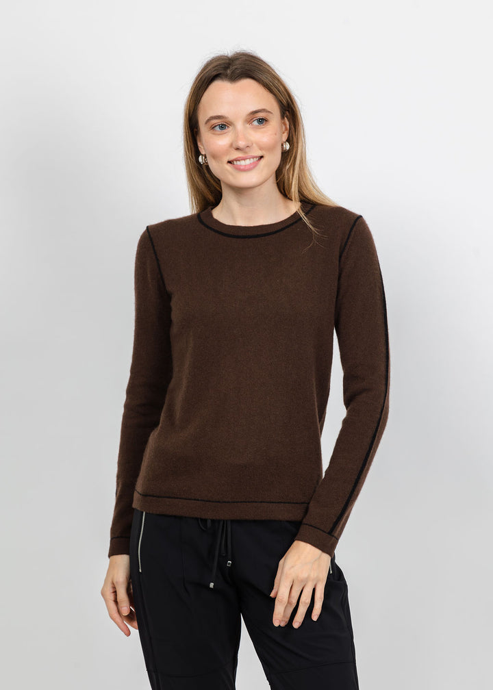 Pure Amici Cashmere Pipe Crew Sweater in Coffee Combo available at Barbara Katz