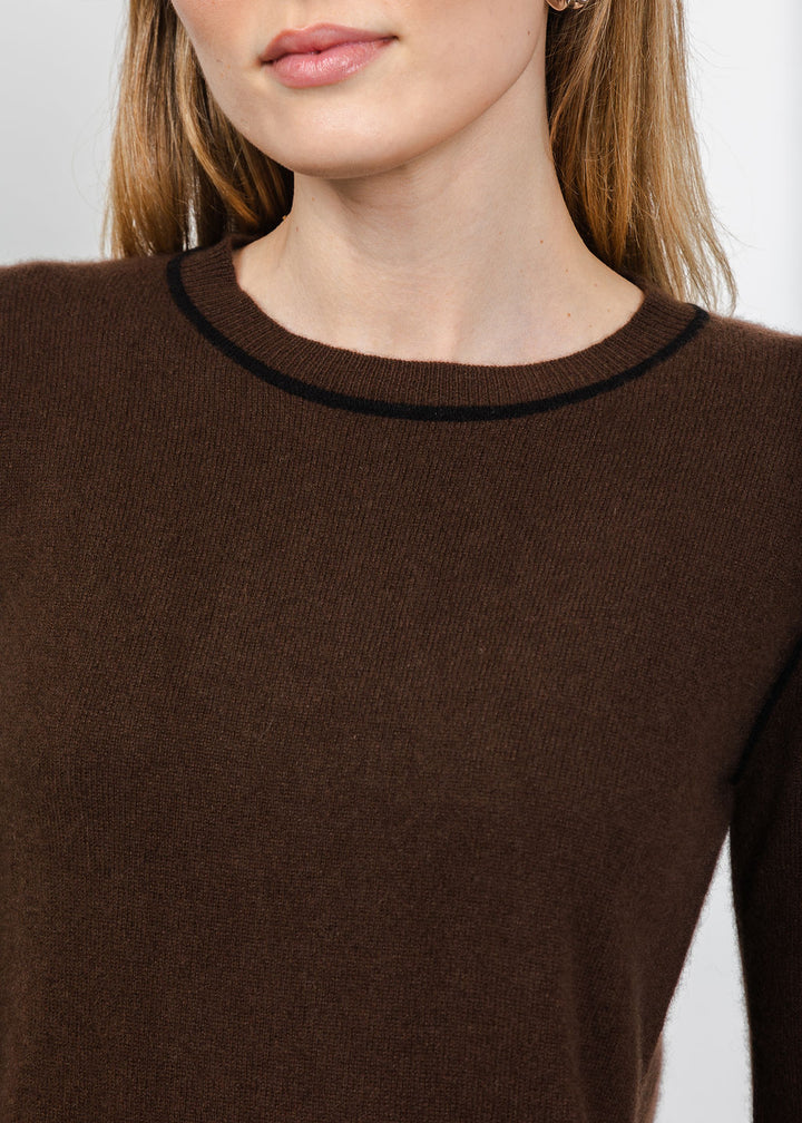 Pure Amici Cashmere Pipe Crew Sweater in Coffee Combo available at Barbara Katz