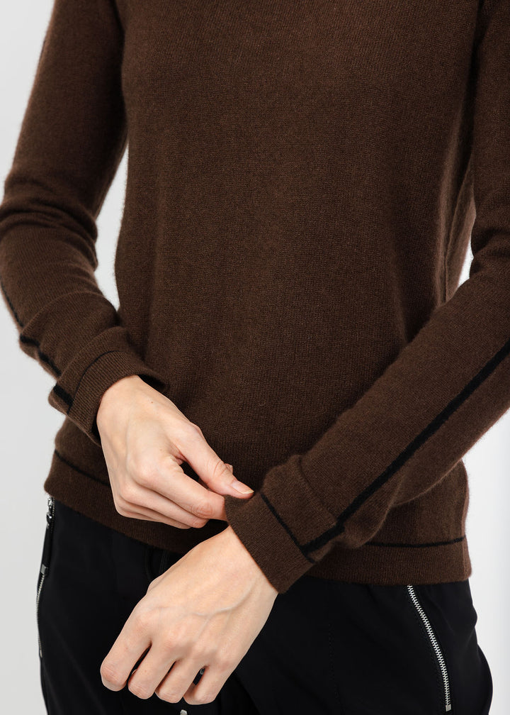 Pure Amici Cashmere Pipe Crew Sweater in Coffee Combo available at Barbara Katz