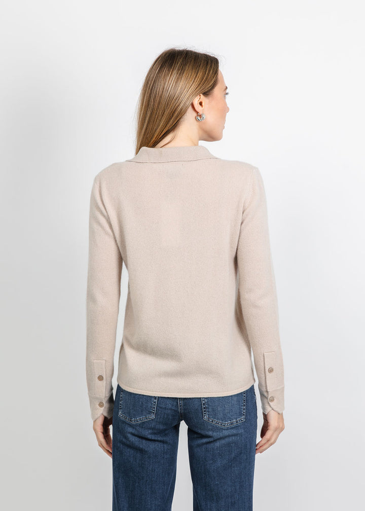 Pure Amici Cashmere Polo Sweater in Sand available at Barbara Katz