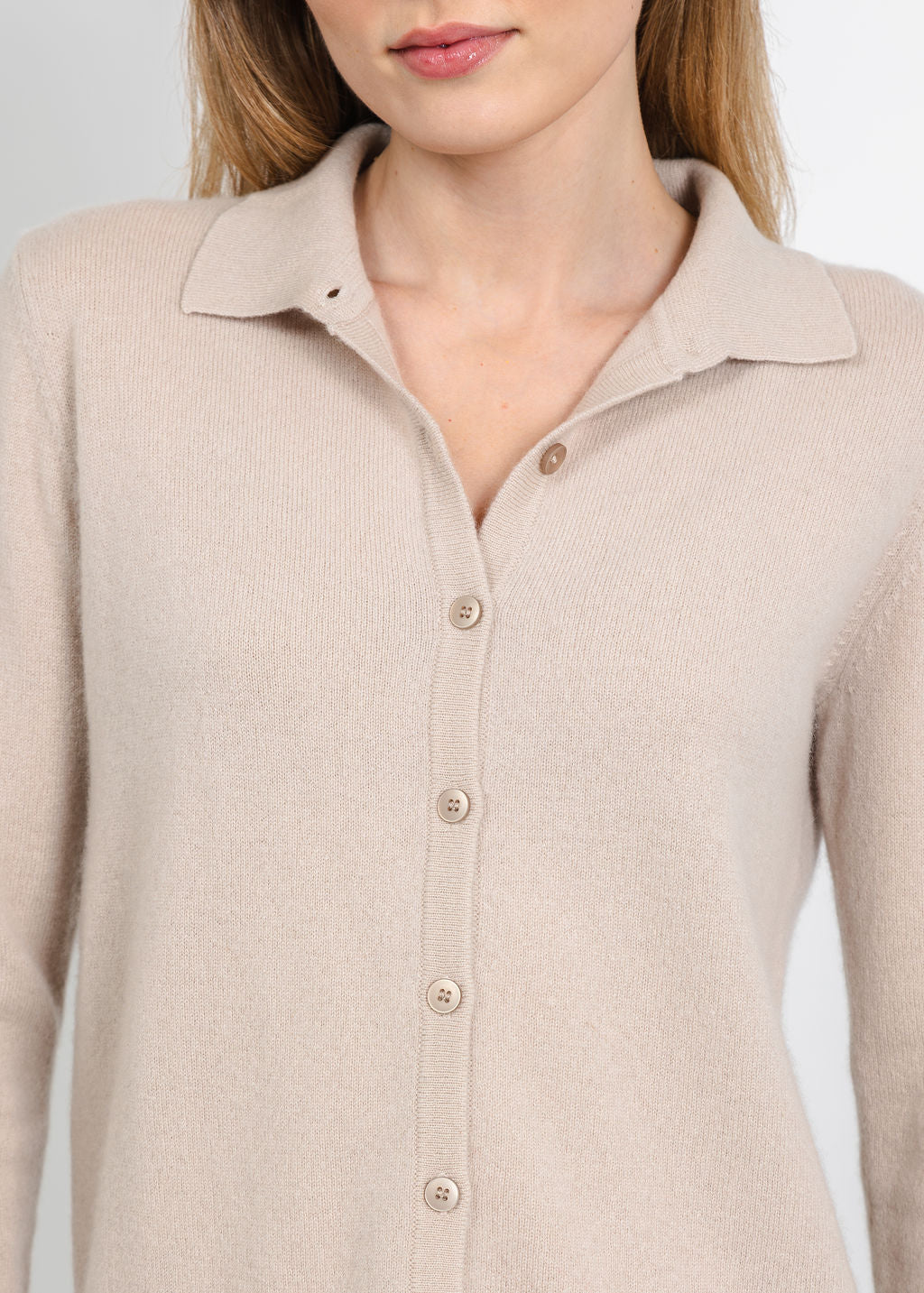 Pure Amici Cashmere Polo Sweater in Sand available at Barbara Katz