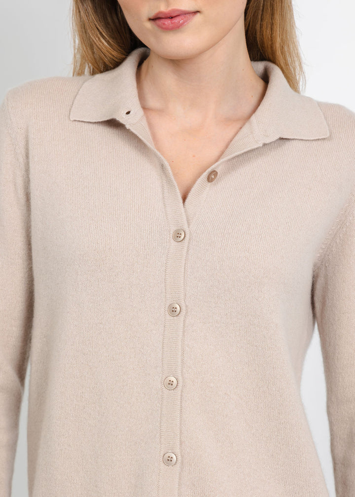 Pure Amici Cashmere Polo Sweater in Sand available at Barbara Katz
