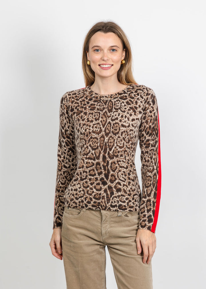 Pure Amici Cashmere Track Stripe Sweater in Cheetah available at Barbara Katz