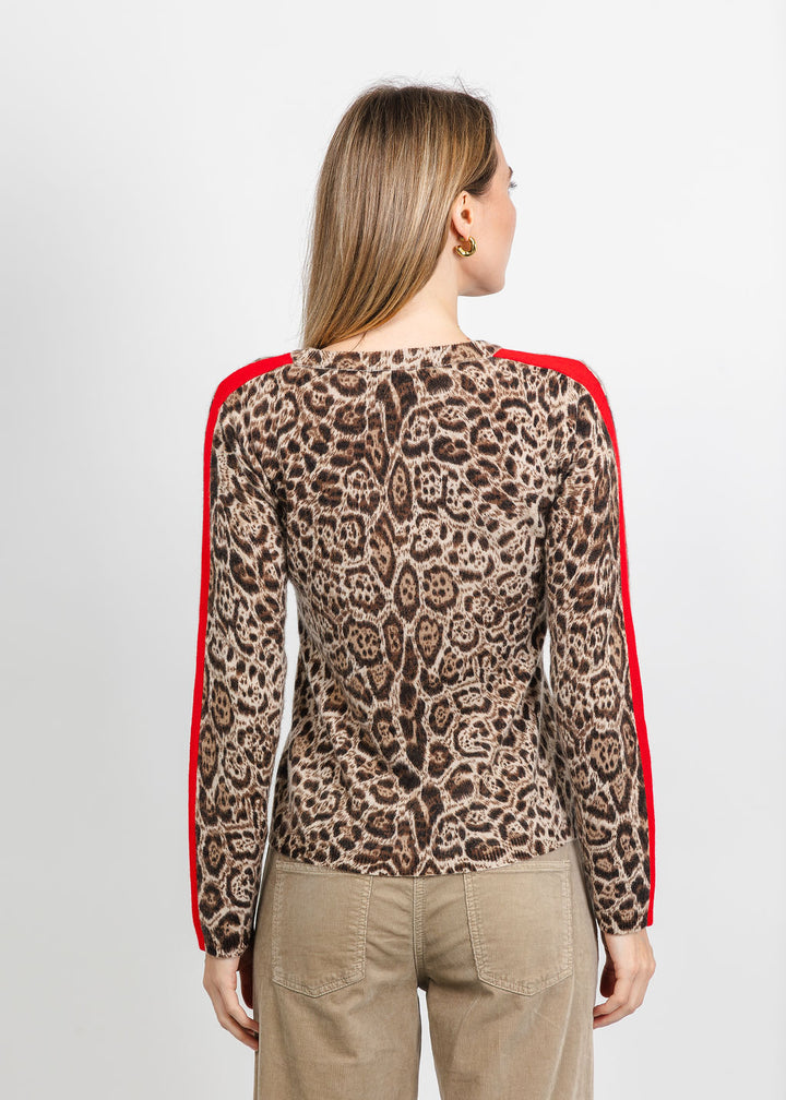 Pure Amici Cashmere Track Stripe Sweater in Cheetah available at Barbara Katz