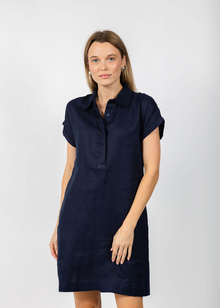 Pure Amici Darcy Linen Dress in Navy available at Barbara Katz
