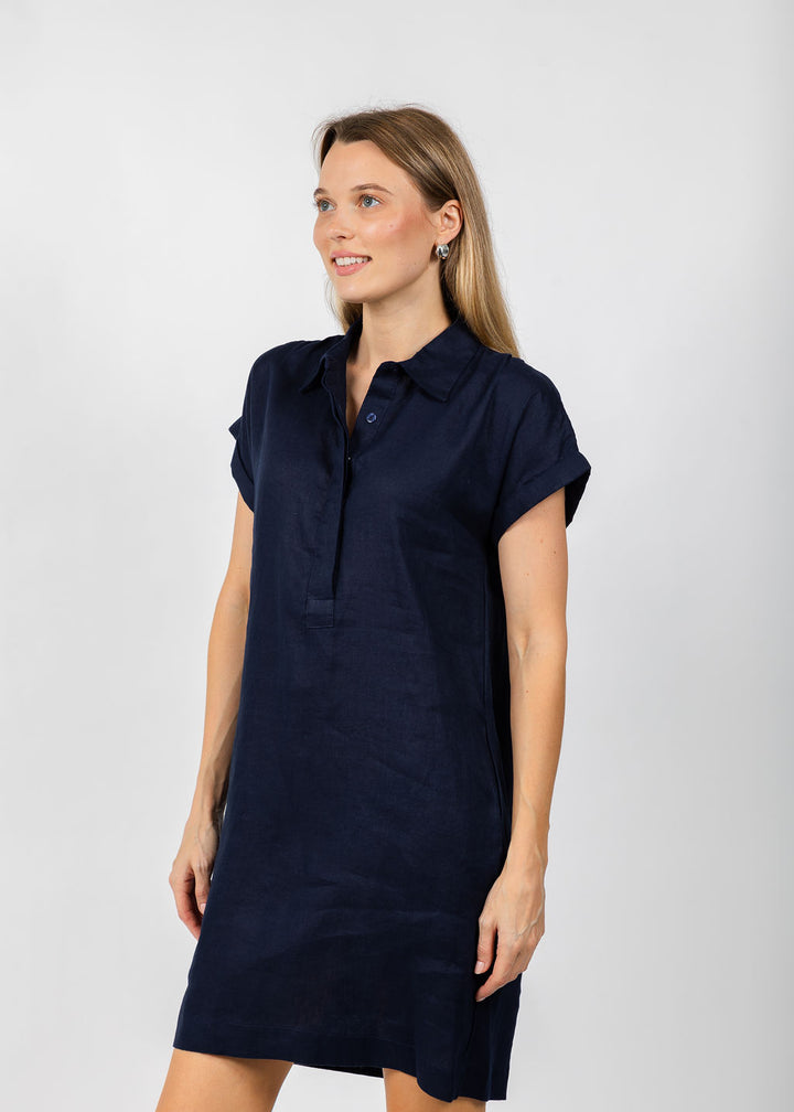 Pure Amici Darcy Linen Dress in Navy available at Barbara Katz